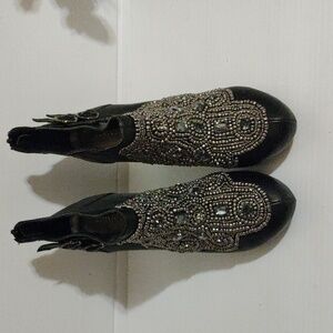 Rare Jimmy Choo Beaded Embellished Black Leather Ankle Boots Sz 39–Glam Evening